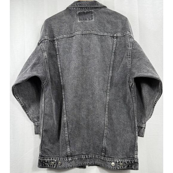 American Eagle Jean Jacket S/P UNISEX Black Denim Trucker Grunge Biker Unlined - Picture 2 of 16